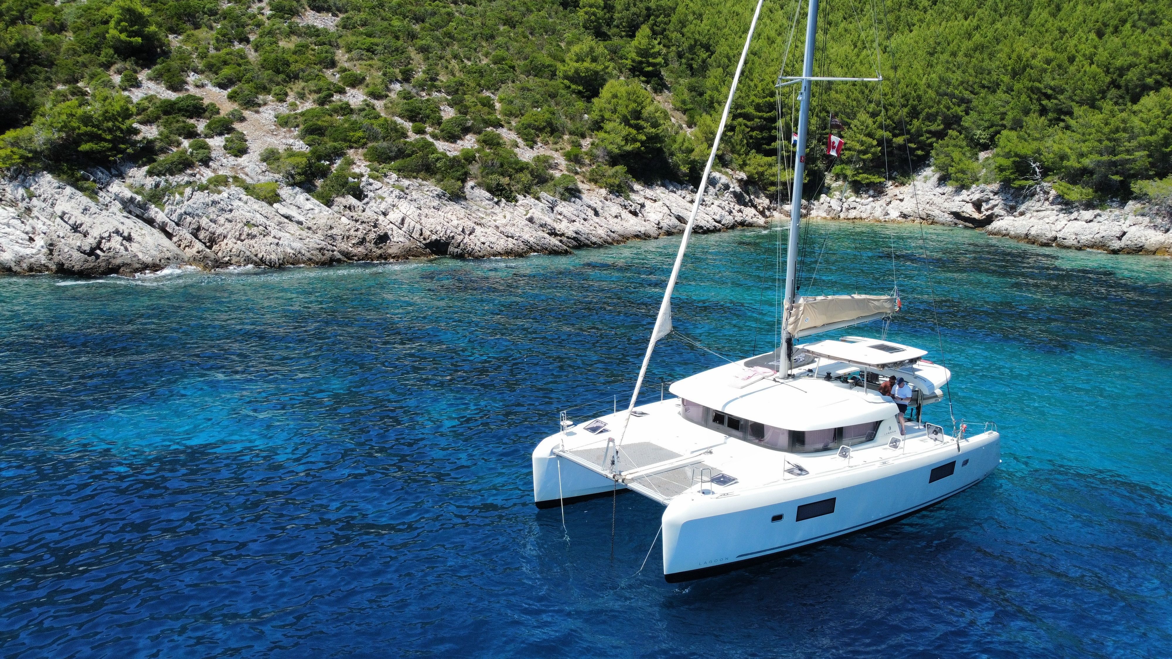 Catamaran in bay
