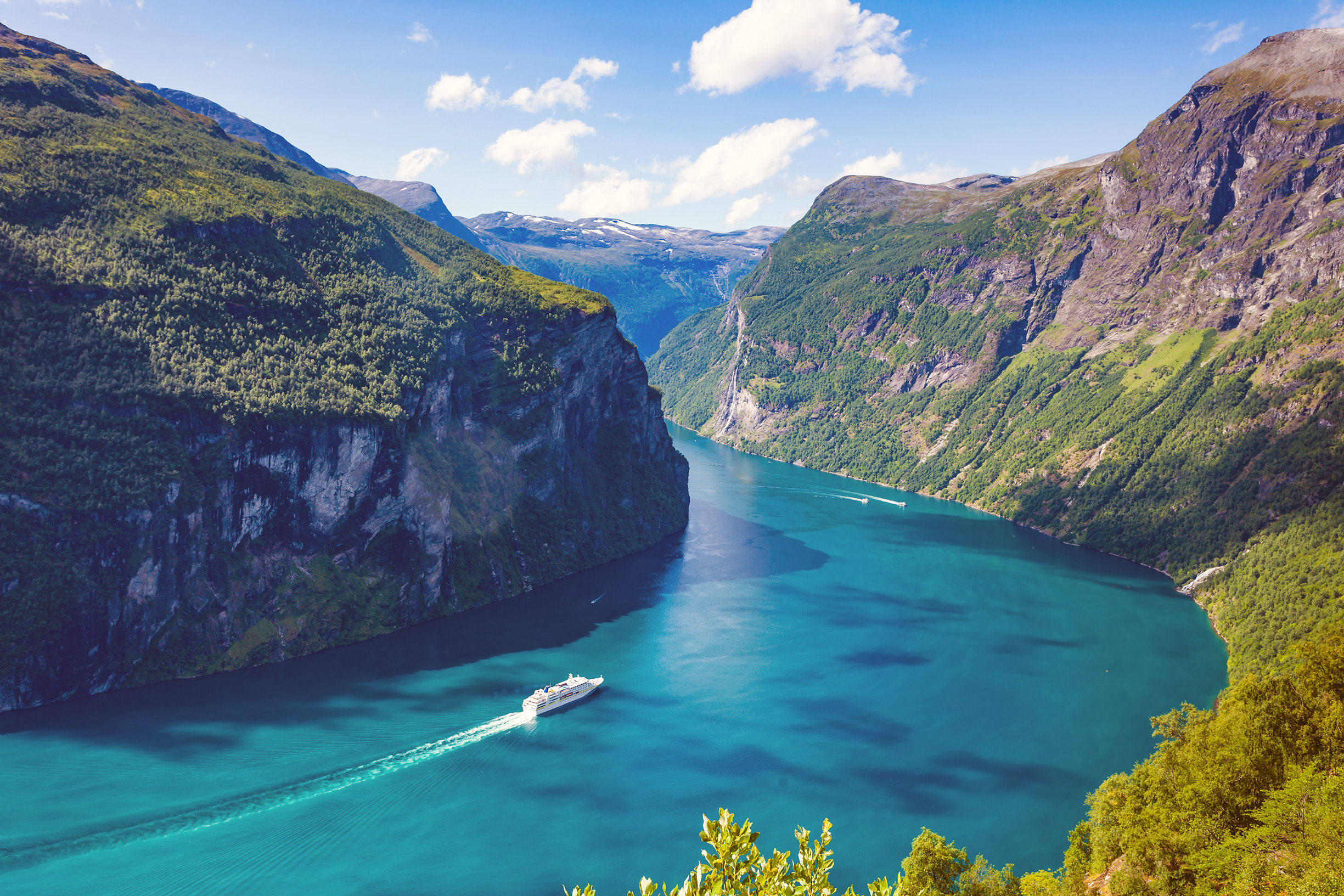 Fjord Geirangerfjord with cruise ship, Norway
