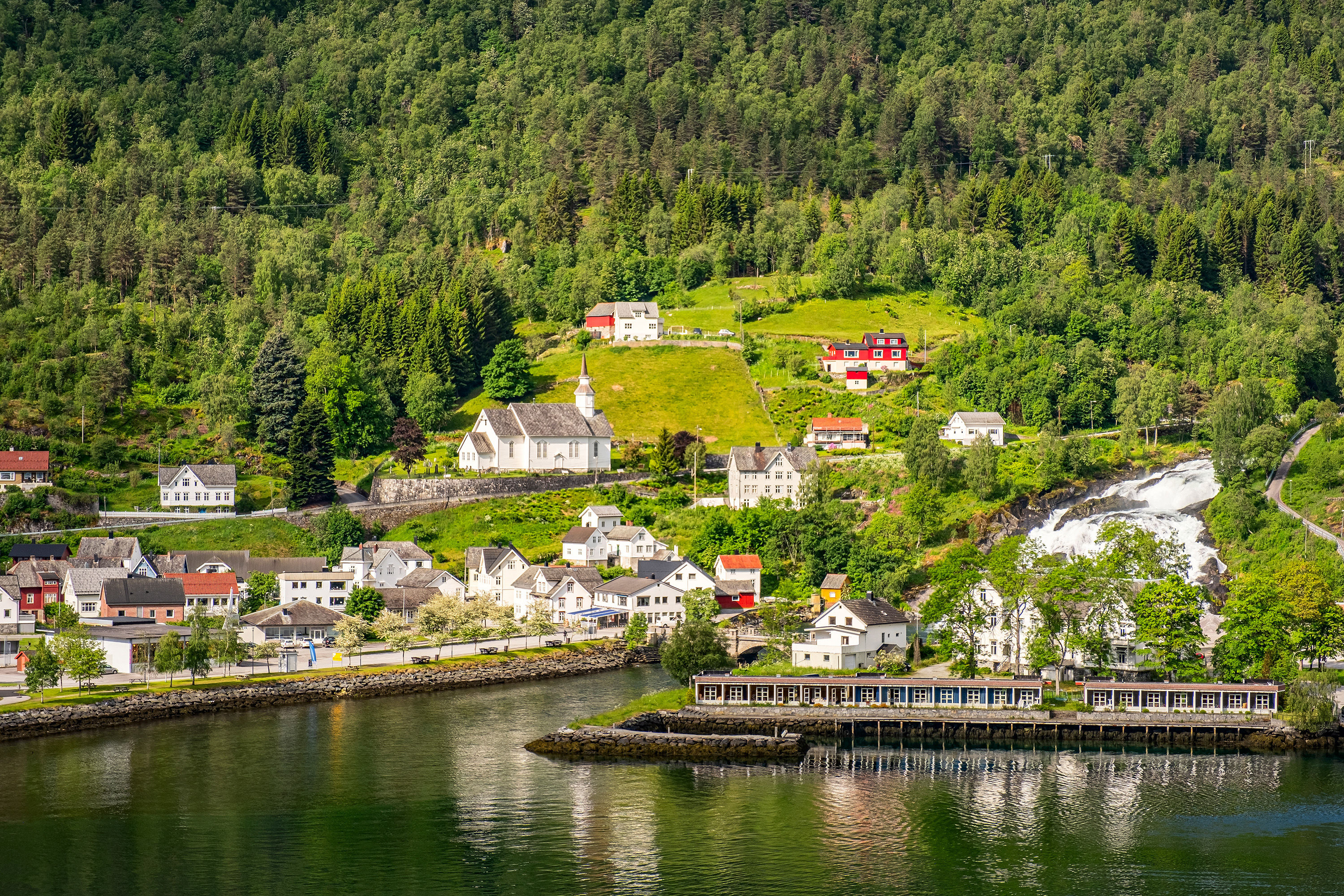 Hellesylt, a small town at the entrance to Geirangerfjord, Norway