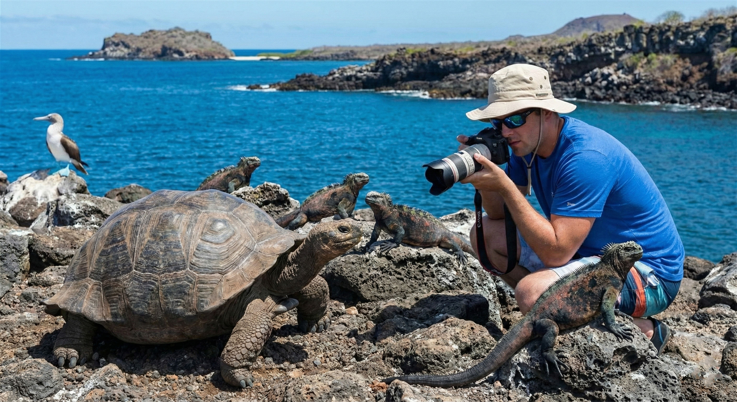 Explorer capturing the unique wildlife of the Galapagos
