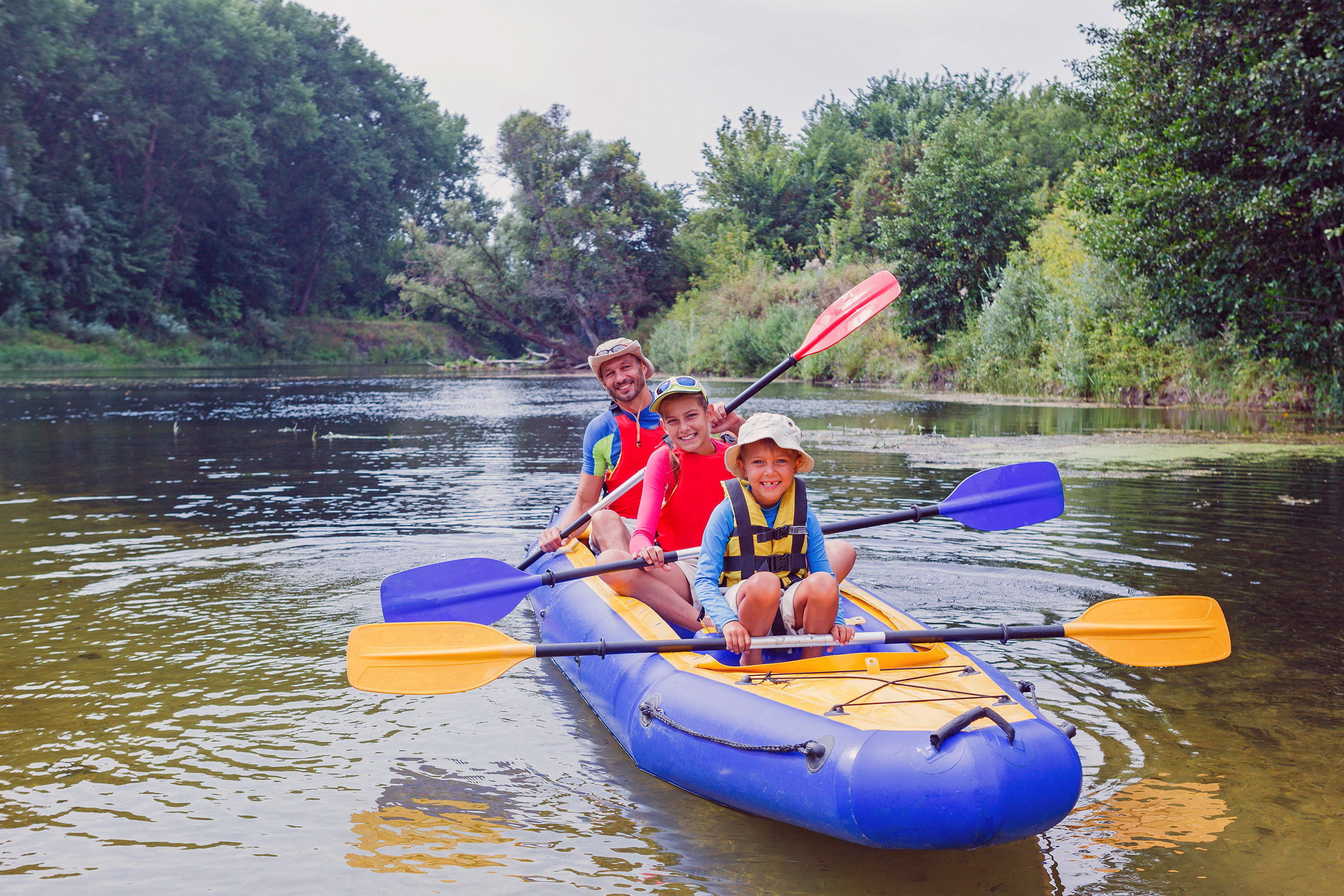 Family kayaking together