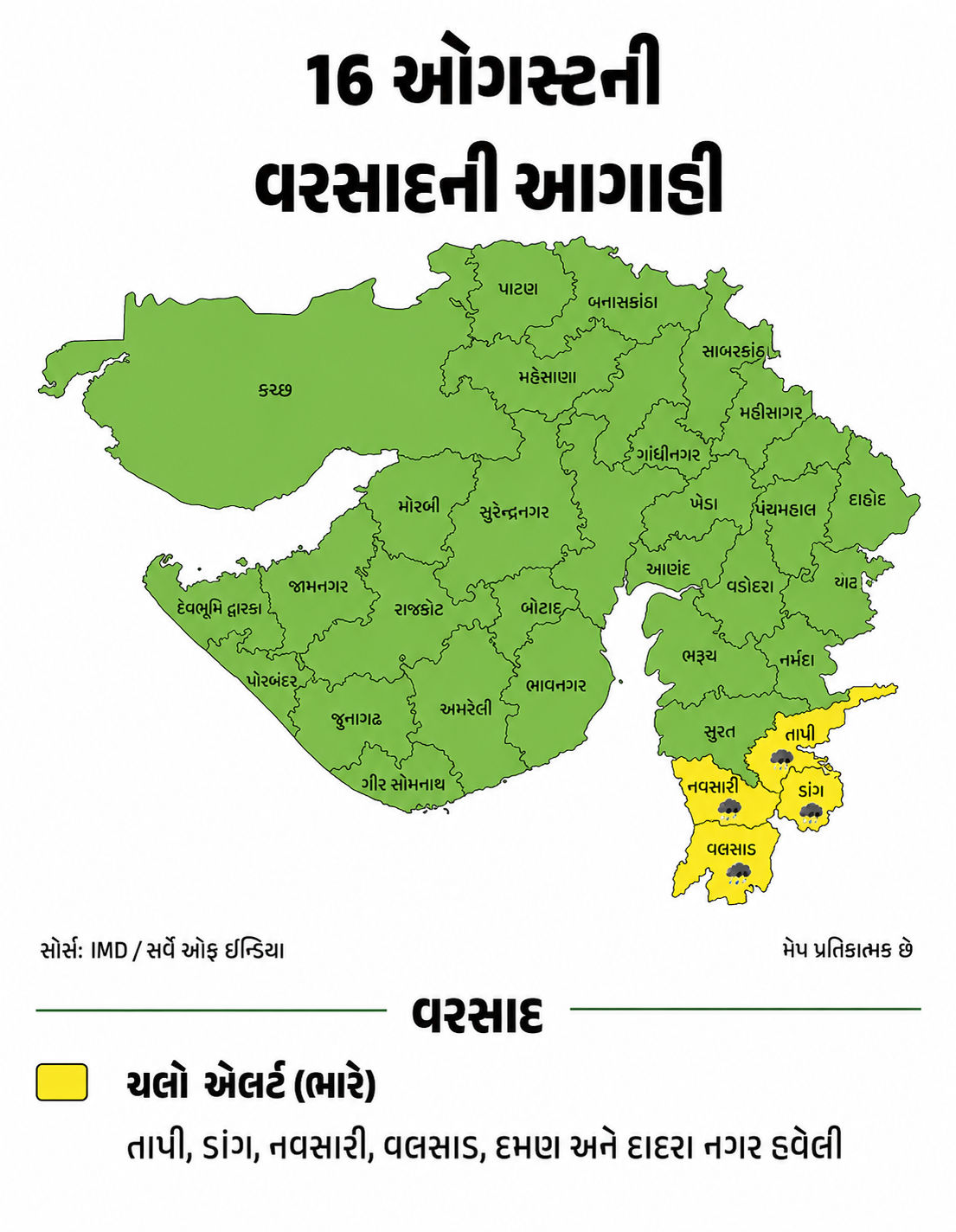 Heavy rain : આજે 12 જિલ્લામાં ભારે વરસાદની આગાહી, દક્ષિણ ગુજરાતમાં સિઝનનો વરસાદ 100%ને પાર 7 %E0%AB%AC