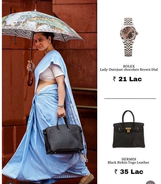 Kangana Ranaut's 56 lakh look : 35 લાખની બેગથી 21 લાખની ઘડિયાળ સુધી, સાડી સાથે ₹6 હજારની છત્રી પણ ખાસ 2 10 56 227219706kan