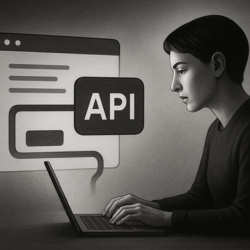 Ilustración editorial sobre Integración de APIs en Web Apps para Mejorar Funcionalidad — Erebus