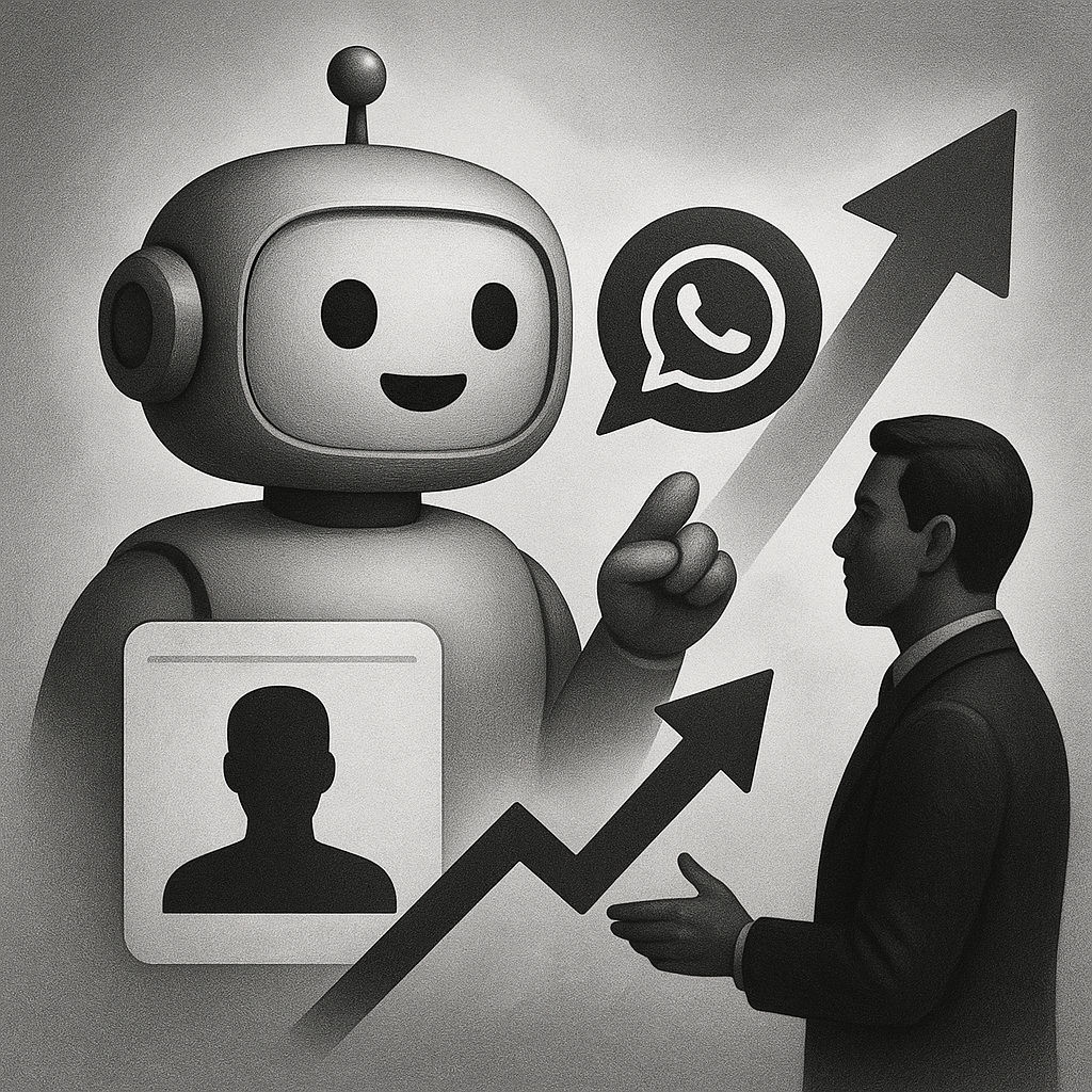 Ilustración editorial sobre Cómo los chatbots en WhatsApp mejoran la conversión de leads — Erebus