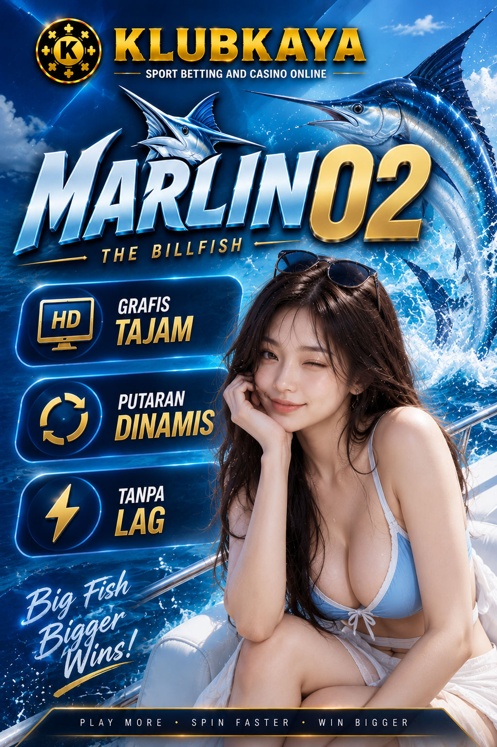 MARLIN02 鱼 The Billfish Grafis Tajam Putaran Dinamis Tanpa Lag