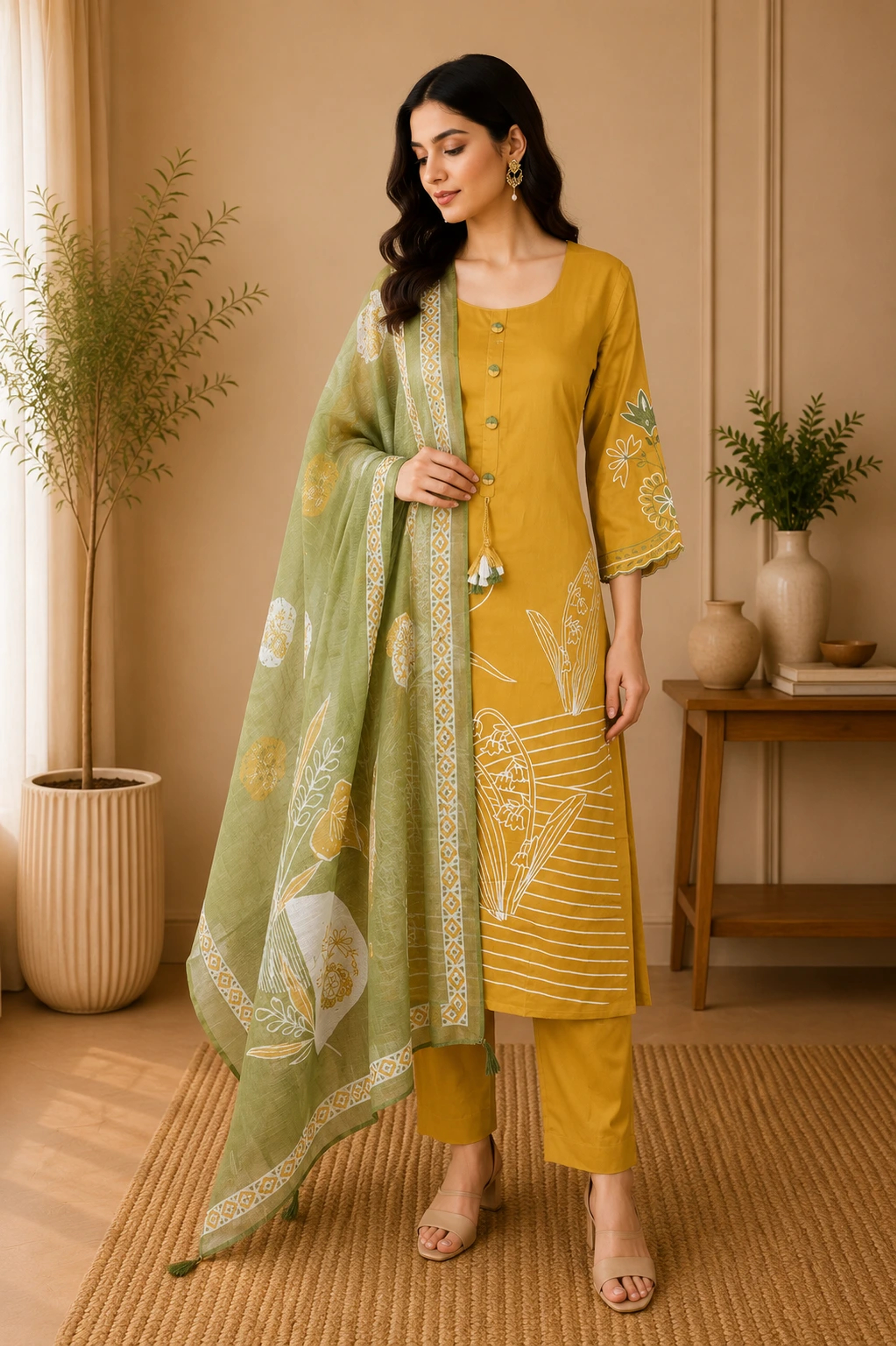 Mustard Meadow Printed 3-Piece Suit Set