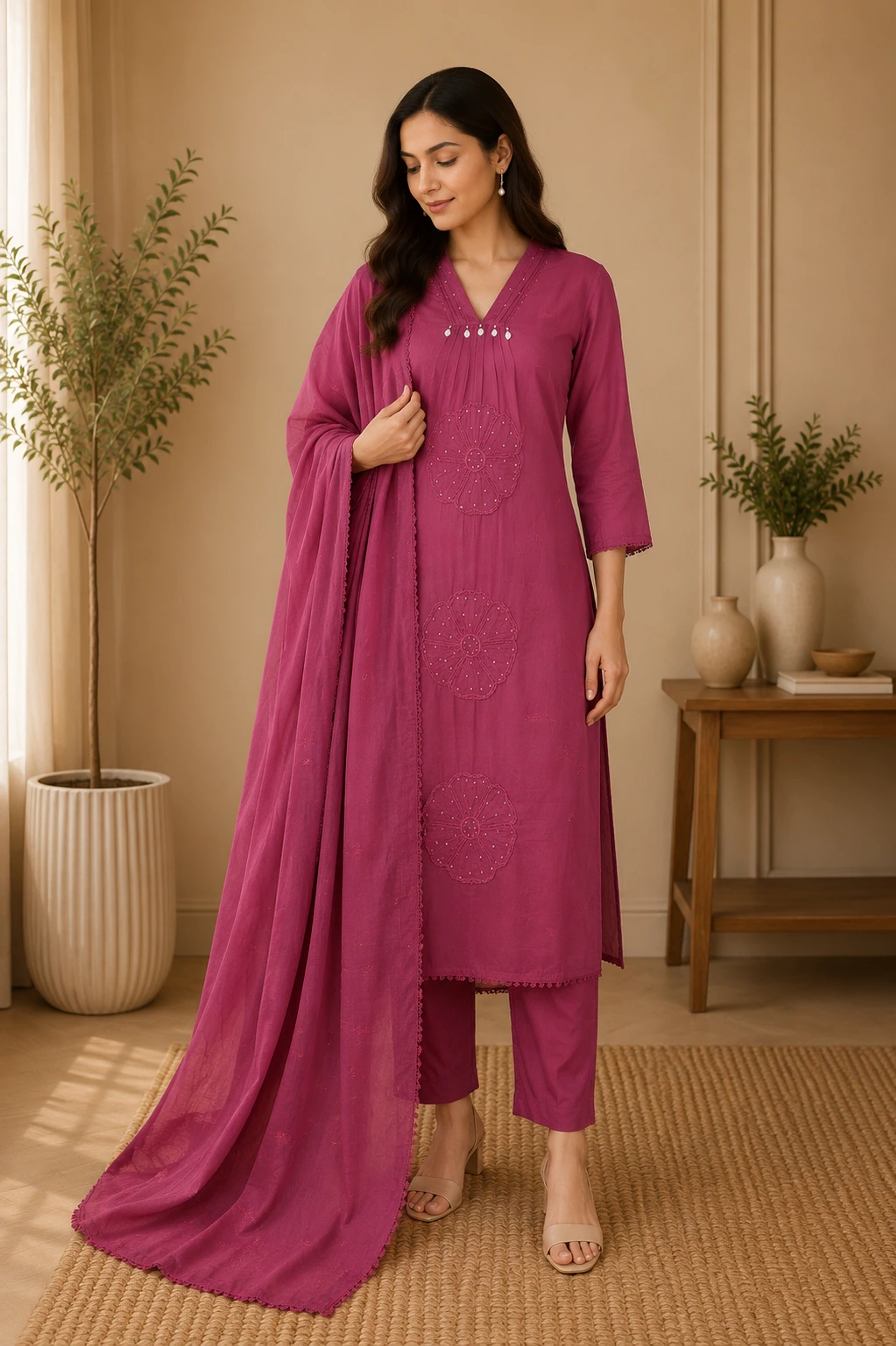 Rosewood Cotton Straight Suit Set thumbnail 1