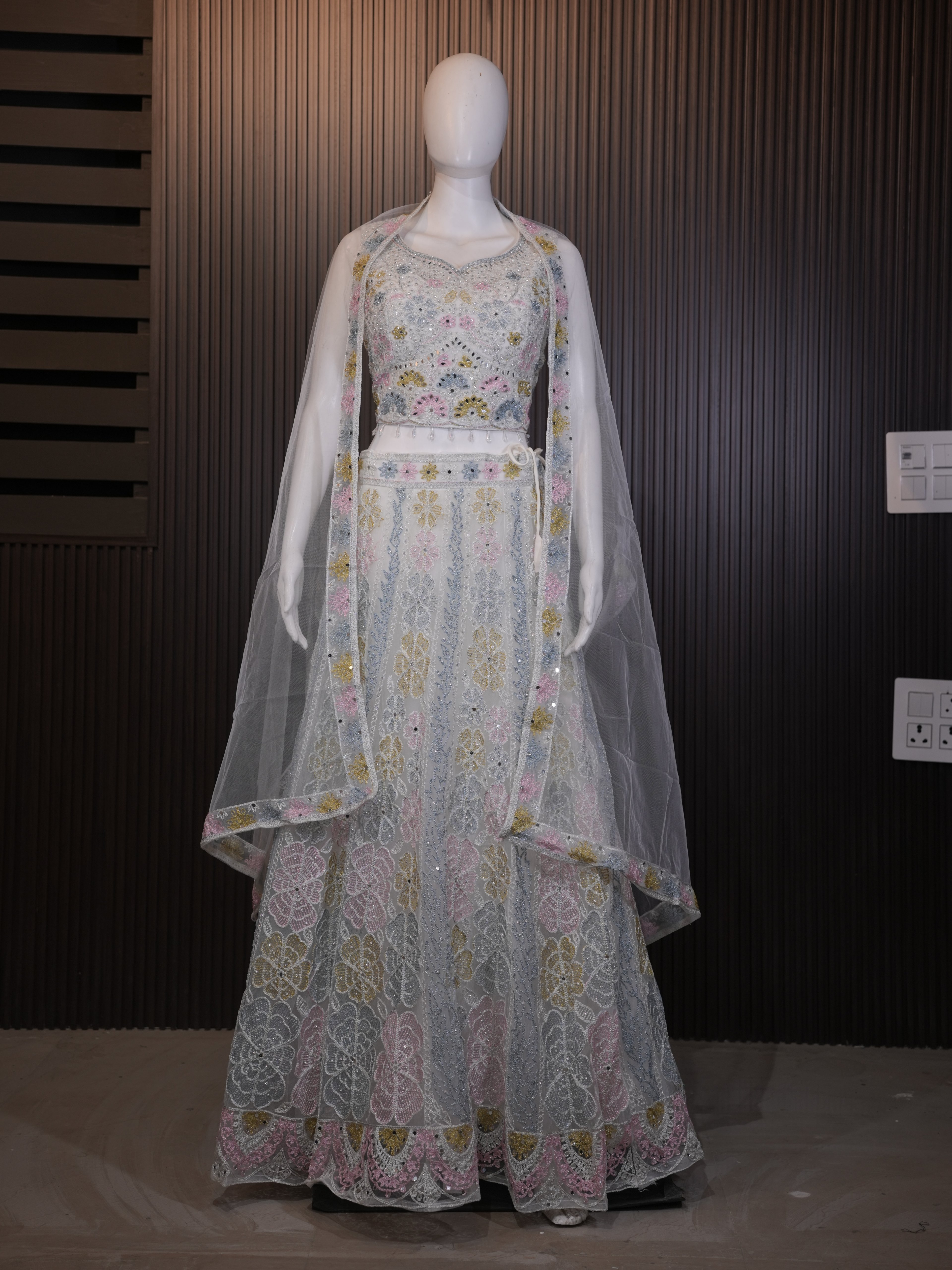 Pastel Bloom Embroidered Designer Lehenga Choli Set with Dupatta thumbnail 2
