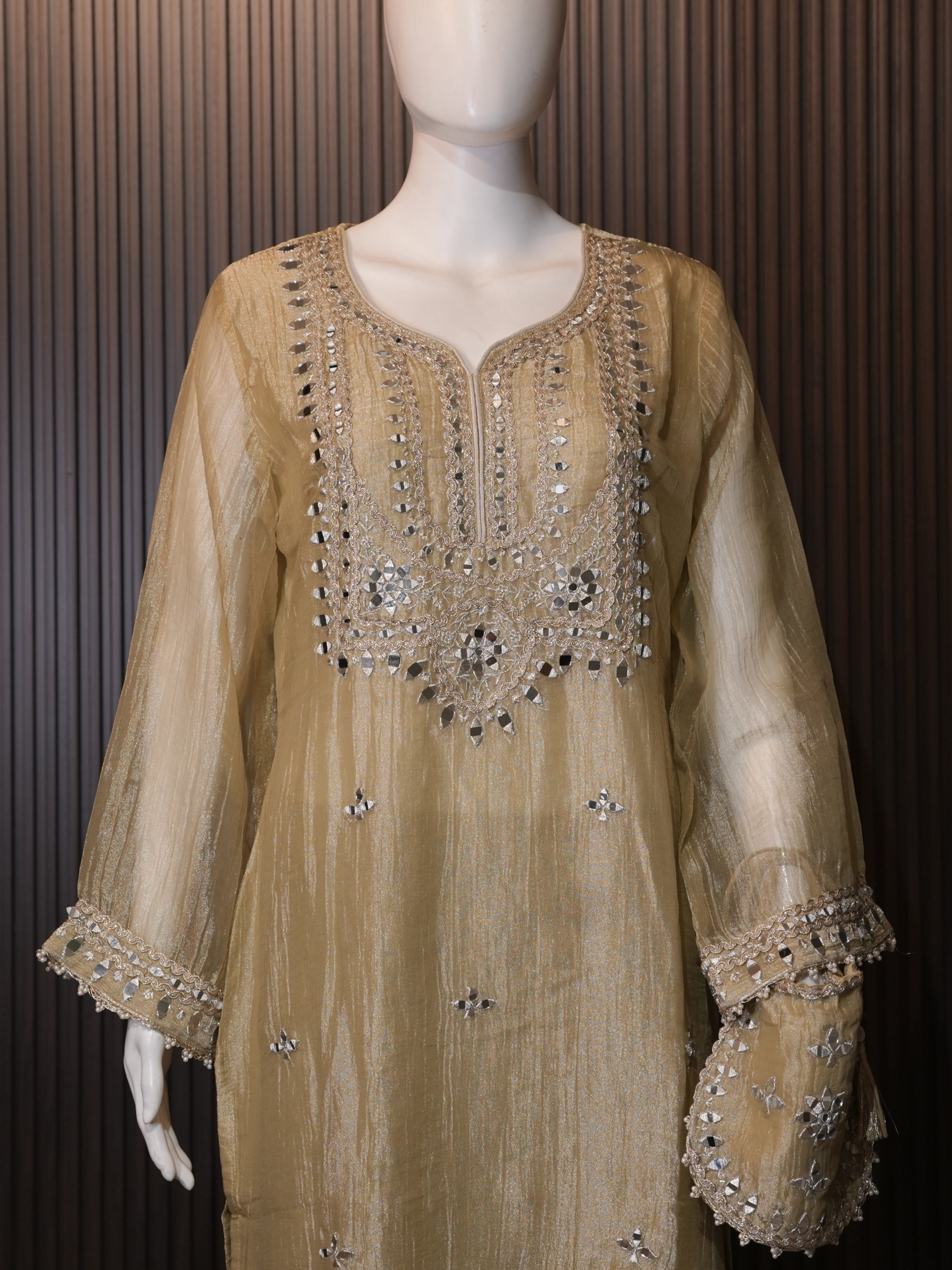 Embroidered 3-Piece Suit Set with Mirror Work thumbnail 4