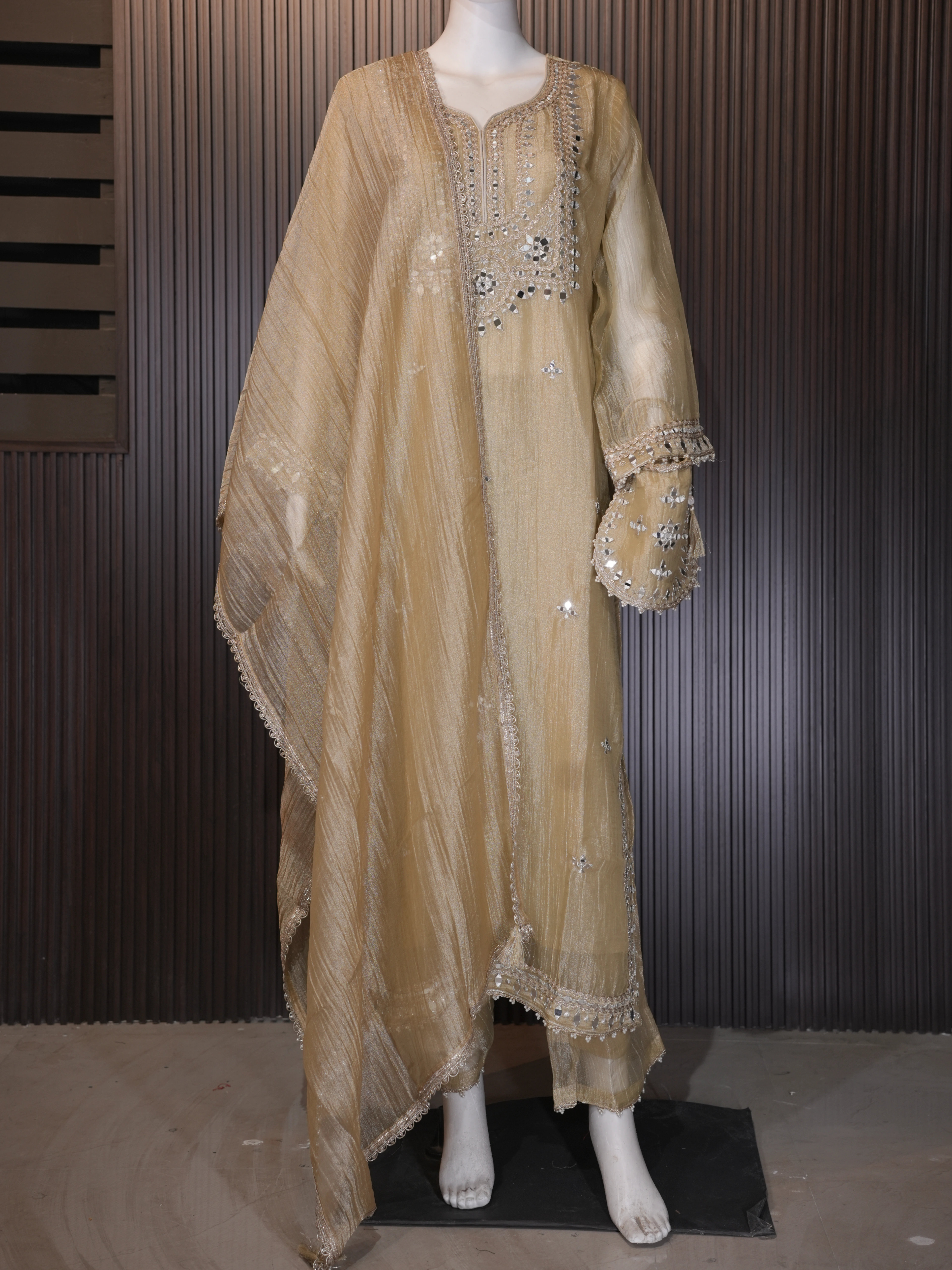 Embroidered 3-Piece Suit Set with Mirror Work thumbnail 5