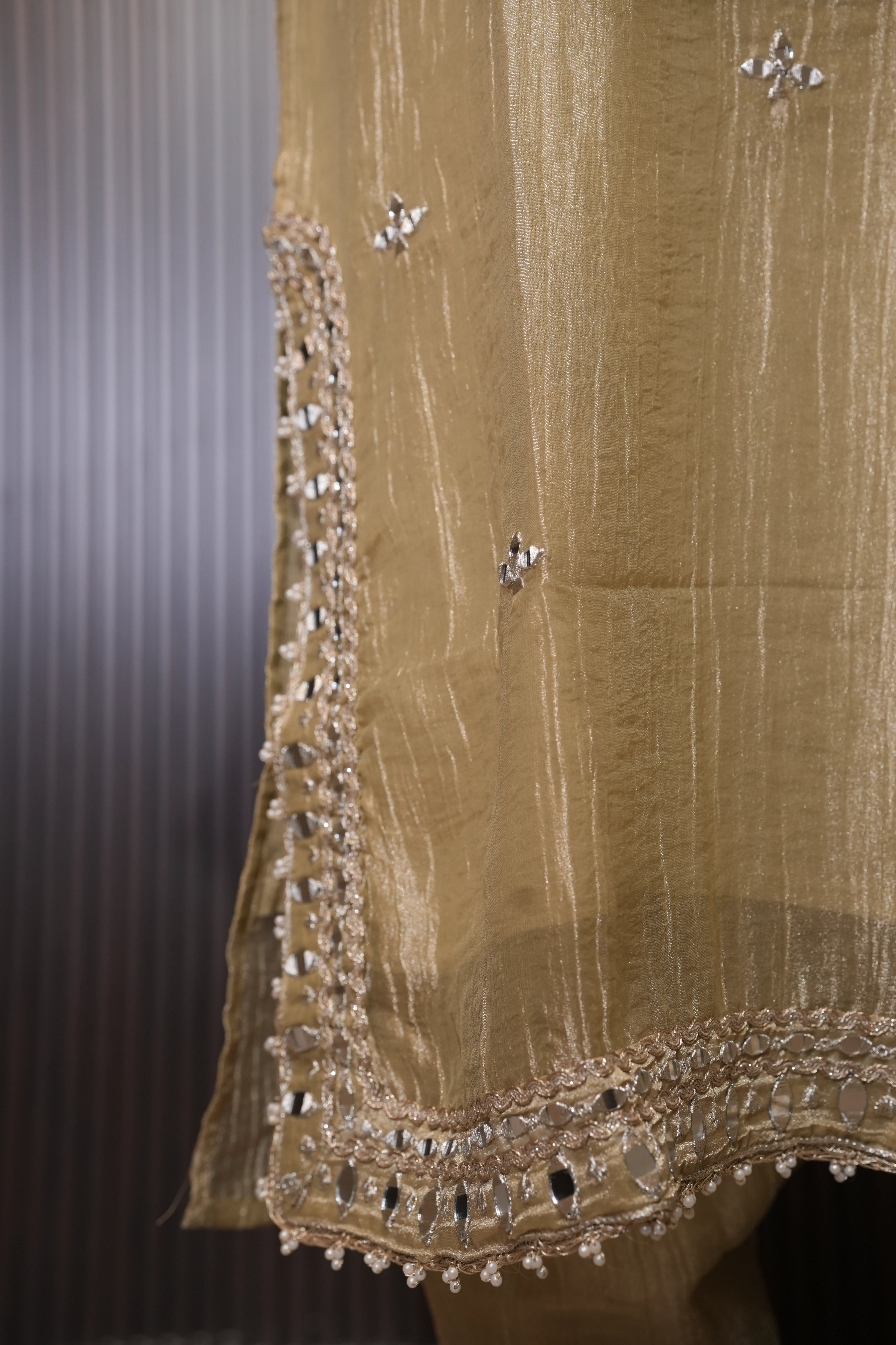 Embroidered 3-Piece Suit Set with Mirror Work thumbnail 8