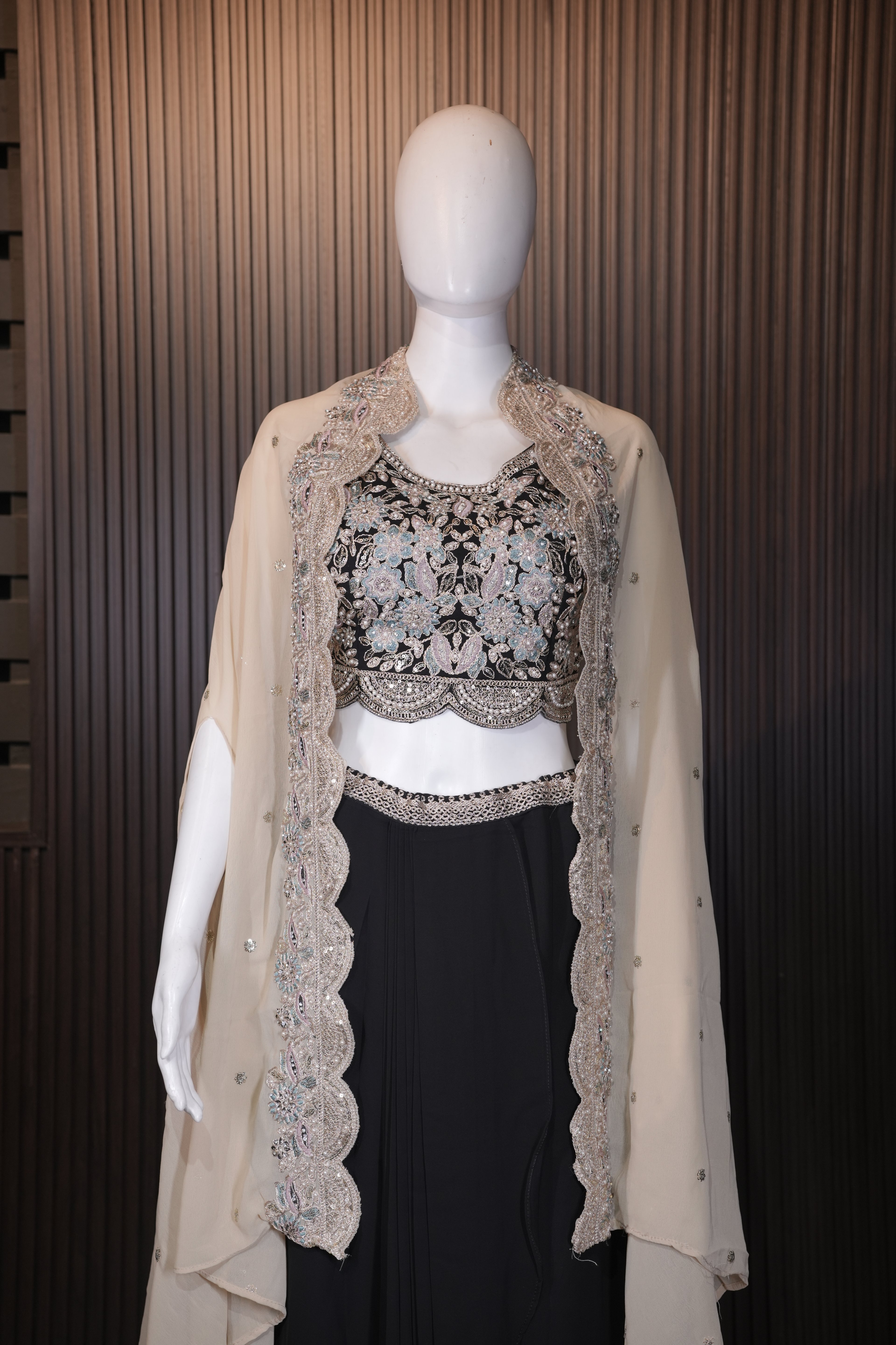 Midnight Elegance Embellished Cape Palazzo Set thumbnail 2