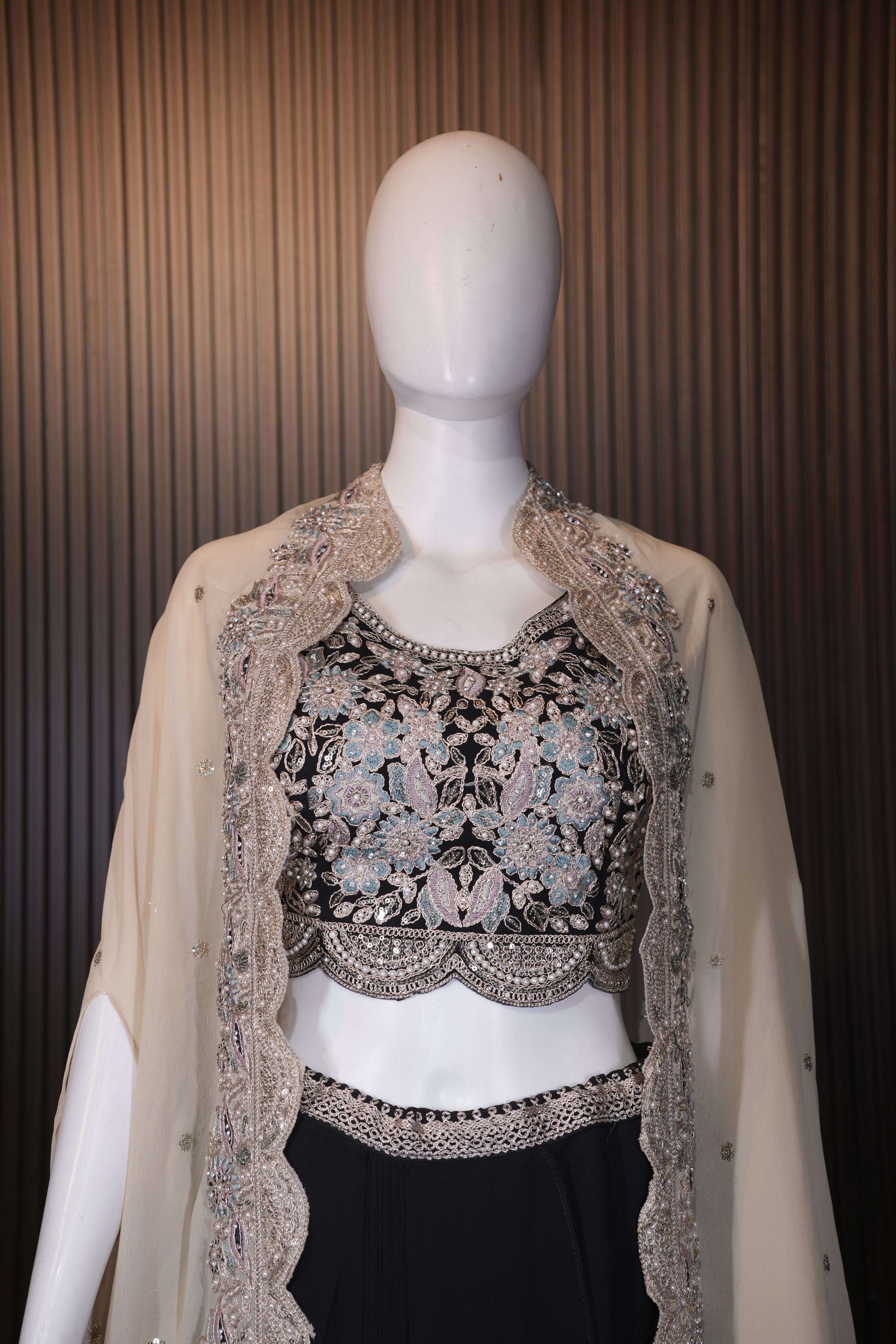 Midnight Elegance Embellished Cape Palazzo Set thumbnail 3