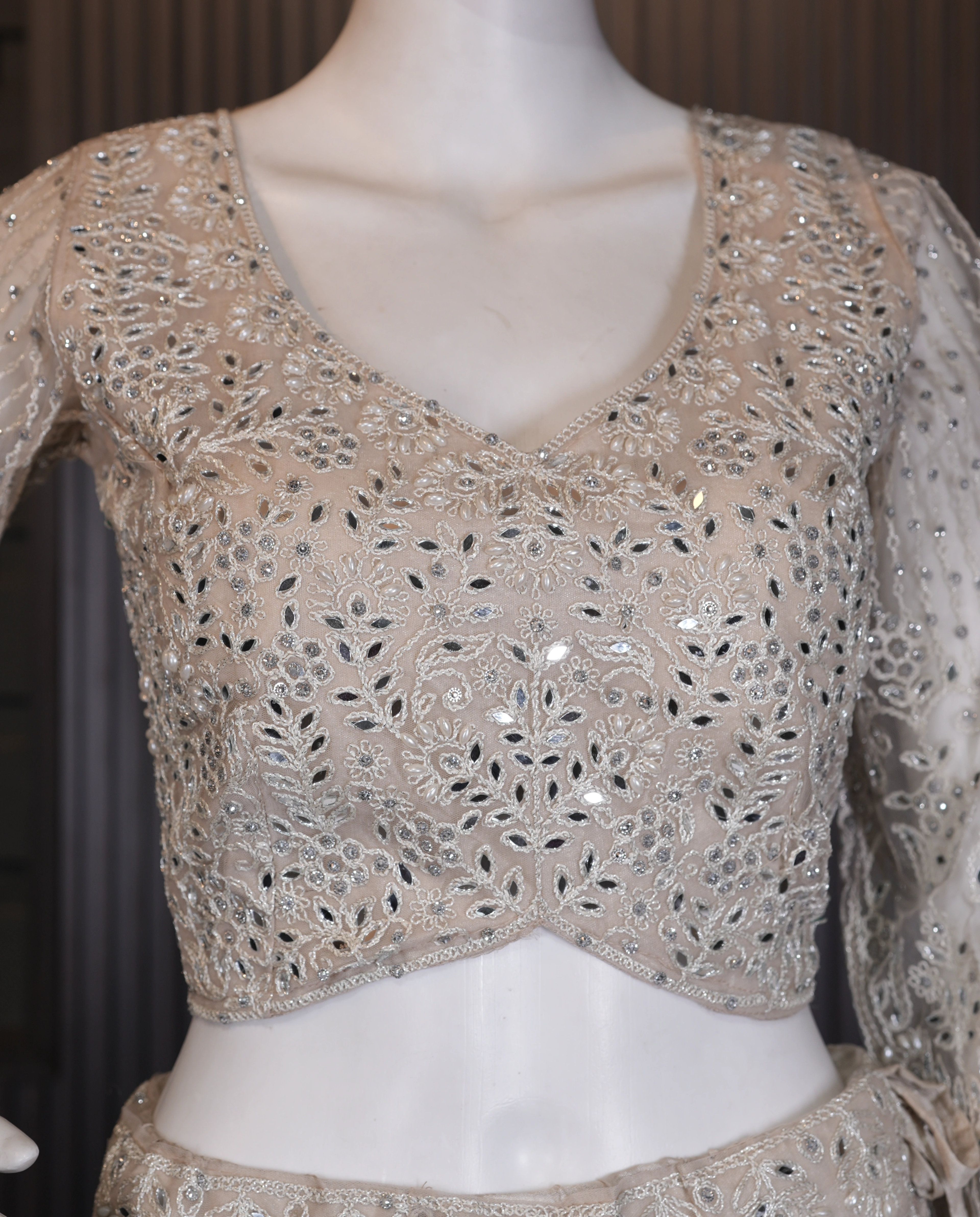 Ivory Pearl Embroidered Designer Lehenga Set thumbnail 4