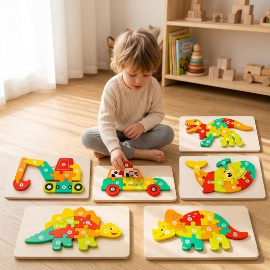 Toddler Wooden Number Puzzle with Animals & Vehicles