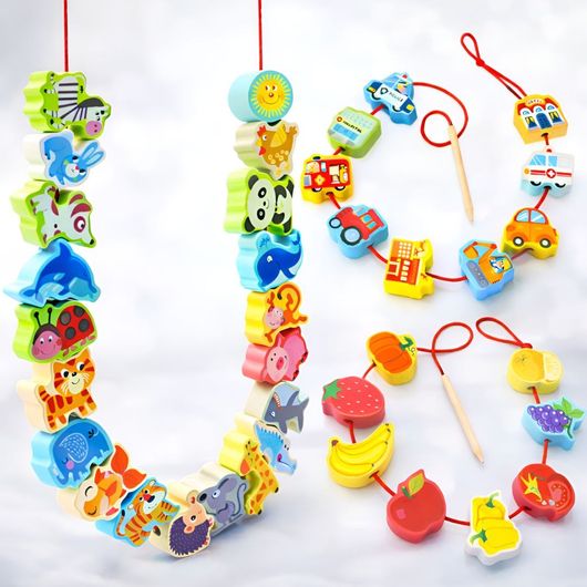 Wooden Lacing Toy 42 Pieces for Kids - Fine Motor Activity