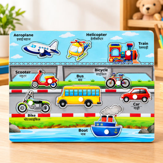 Wooden Vehicle Puzzle for Kids - Shape Matching Toy