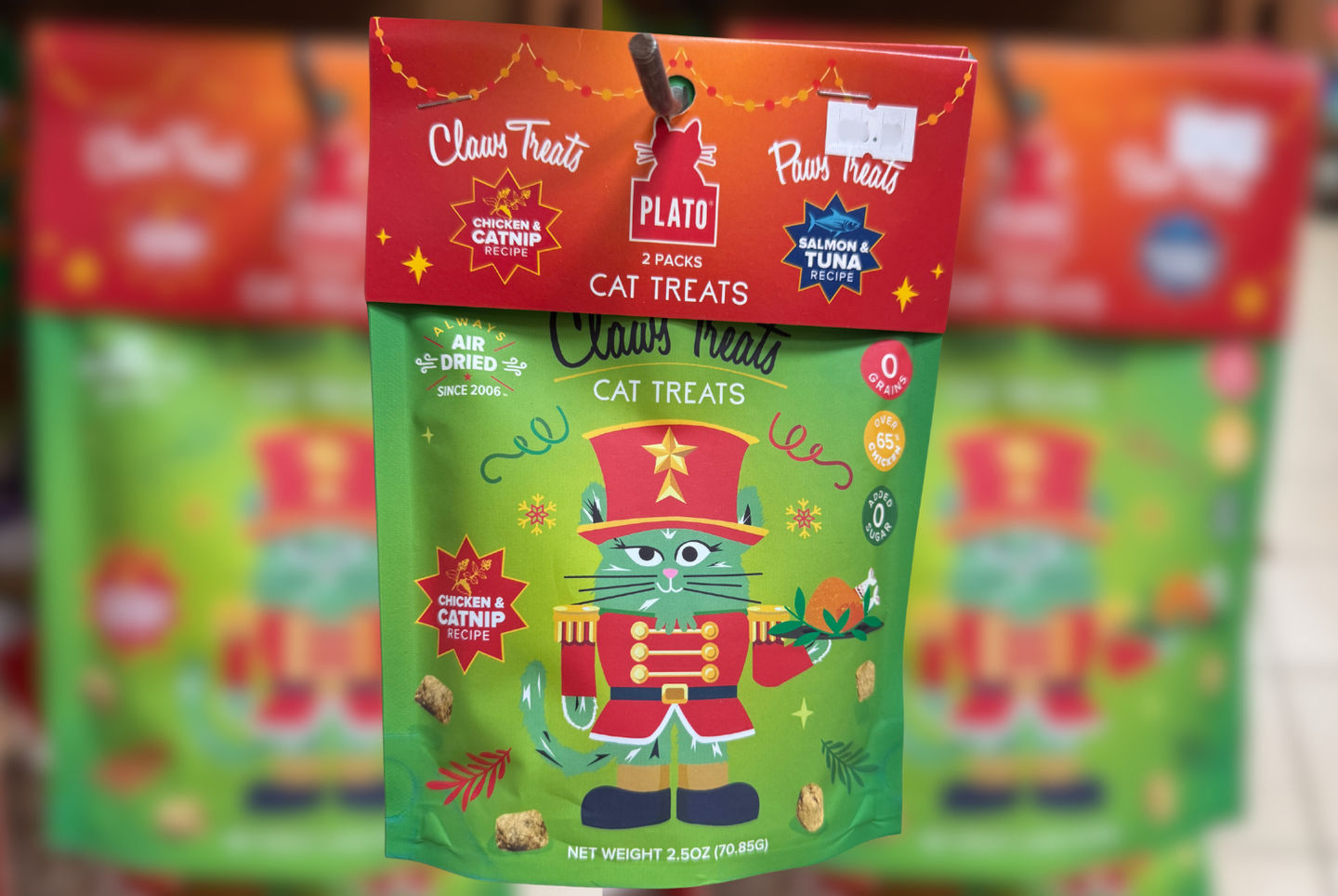 Plato Holiday Cat Paws Claws 2pk cat treats.