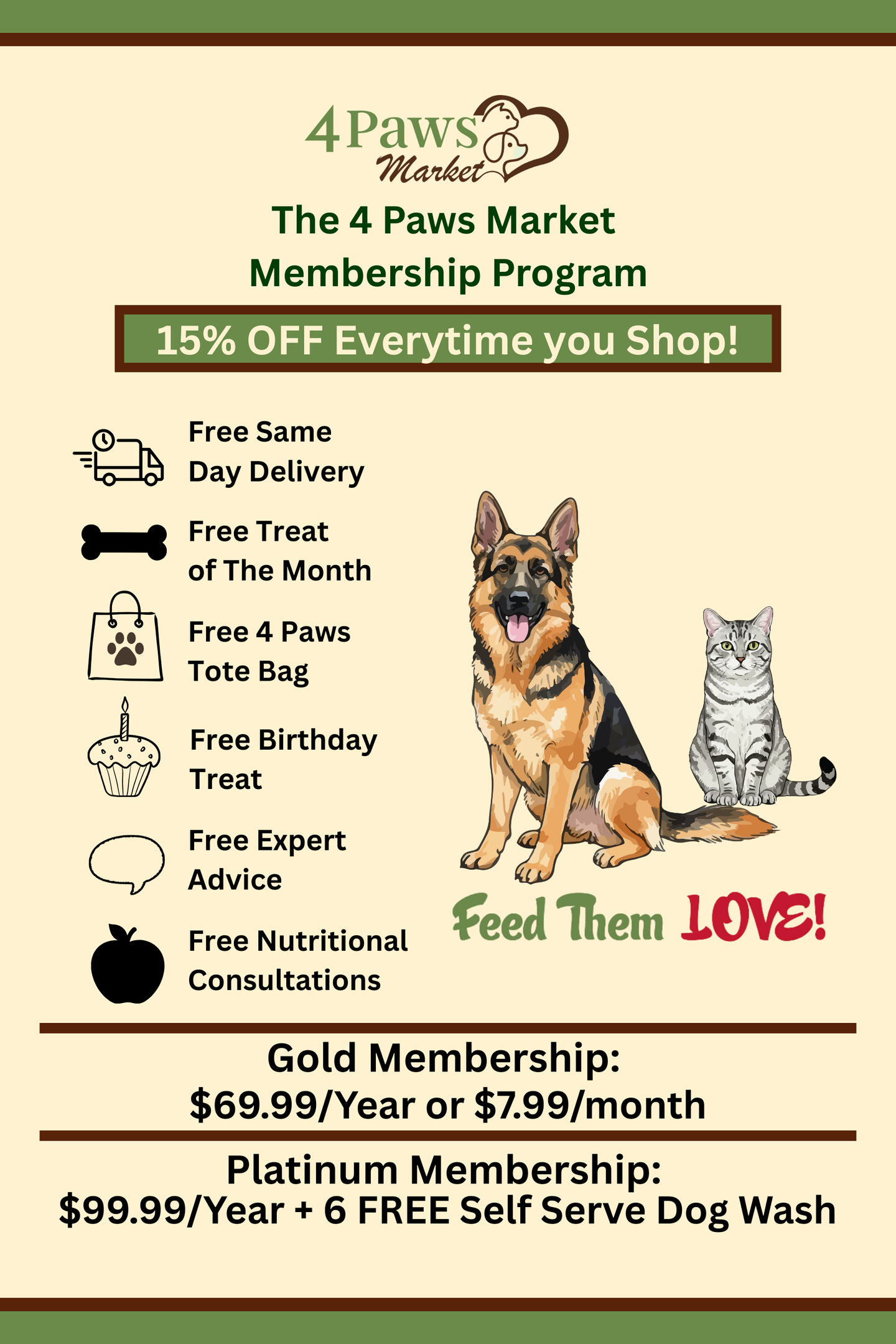 4 Paws Market Membership Program Flyer