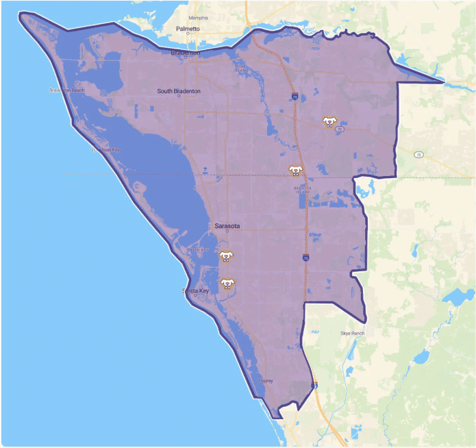 Local delivery service area map