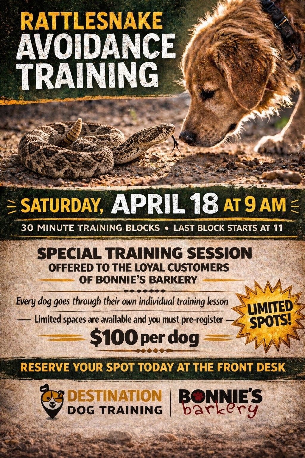 Protect Your Pup: Rattlesnake Avoidance Training – Limited Spots!