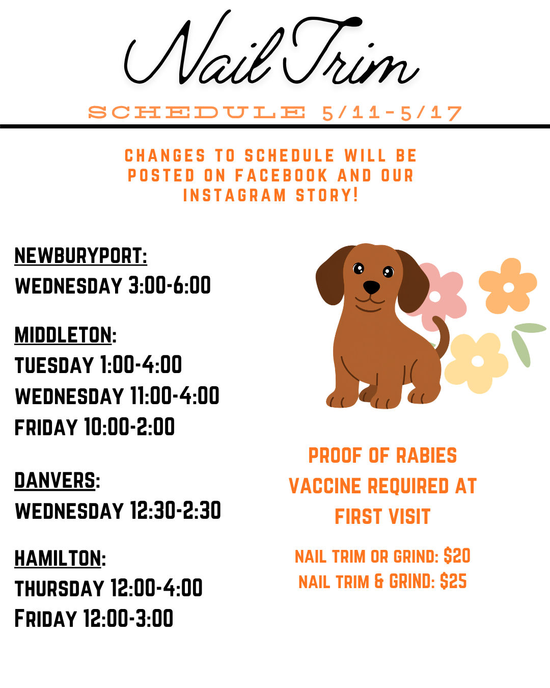 Image of Local Pet Event Nail Trim Schedule 5/11-5/16 Nearby
