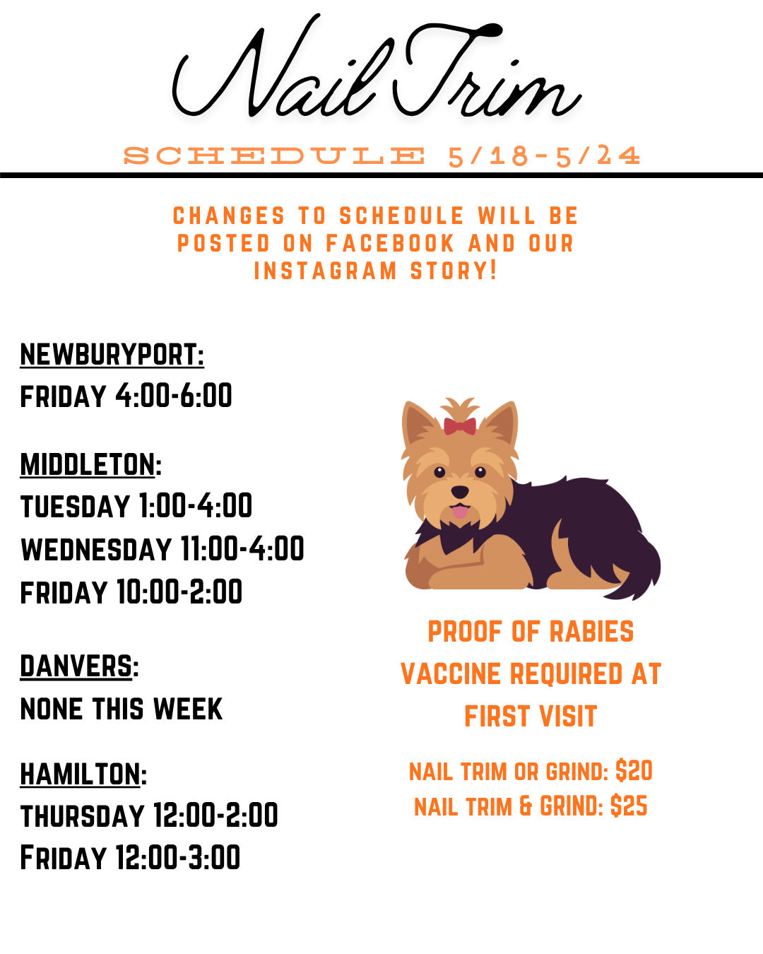 Image of Local Pet Event Nail Trim Schedule 5/17-5/23 Nearby