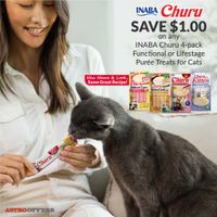 Image of Inaba Pet Foods | $1.00 OFF Functional and Lifestage Churu 4-Pack Puree Treats Promotion in Califon