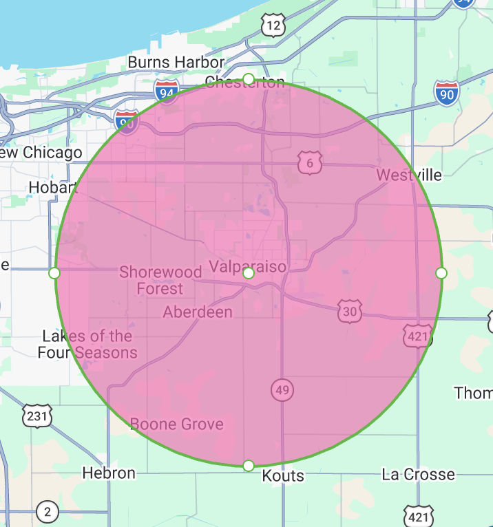 Valparaiso delivery radius map