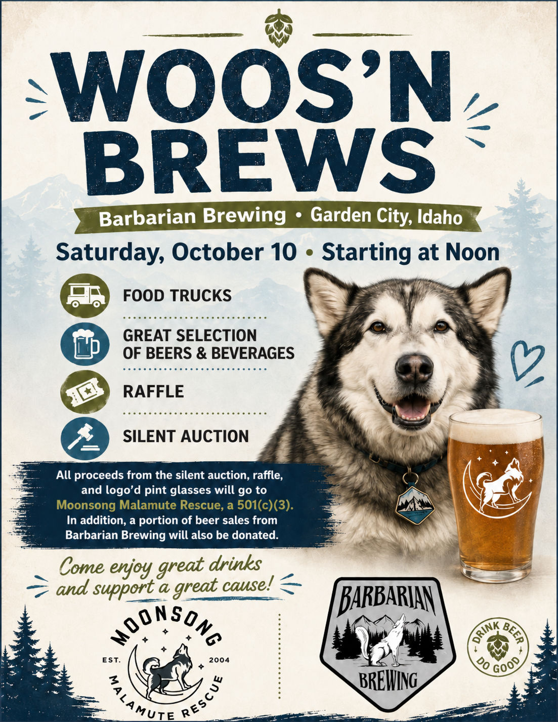Image of Local Pet Event Woos n Brews Charity Event for Moonsong Malamute Rescue Nearby