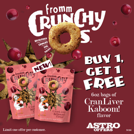 Image of Fromm | Buy 1, Get 1 FREE on NEW 6oz Crunchy Os CranLiver Kaboom! Promotion in Sarasota