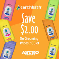 Image of earthbath | $2.00 OFF 100ct Grooming Wipes Promotion in Great Falls