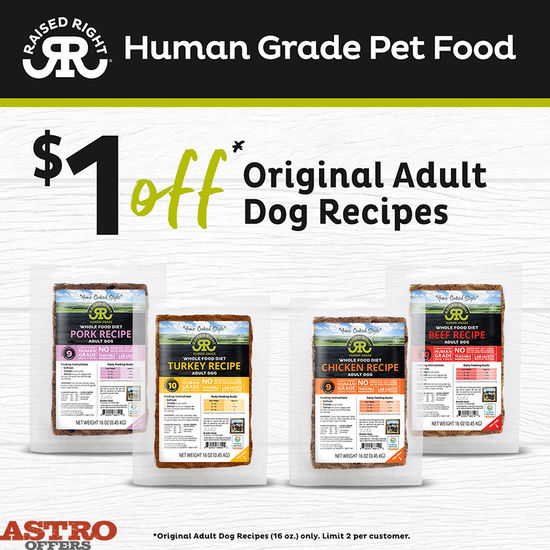 Image of Raised Right | $1.00 OFF 16oz Original Adult Dog Recipes Promotion in Troy