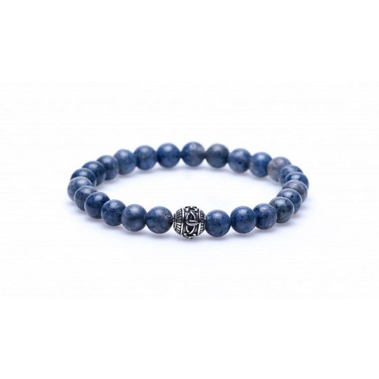 Karma Blue Coral silver round logo bead 86270 Armband Heren