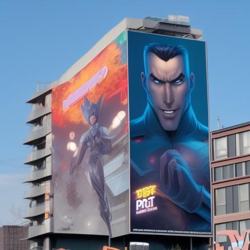 AI-generated image A billboard stating "Prompt Engiineerinig" with a comic character in the background