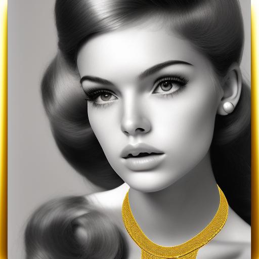 AI-generated image instaport style, 60’s hairstyle, woman, golden dainty necklace