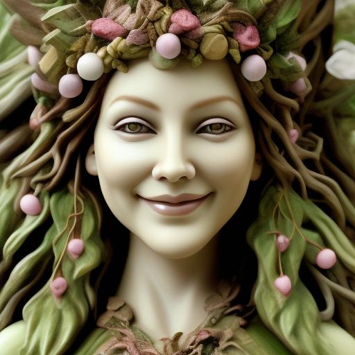AI-generated image Smiling Forest Goddess detail head to toe 