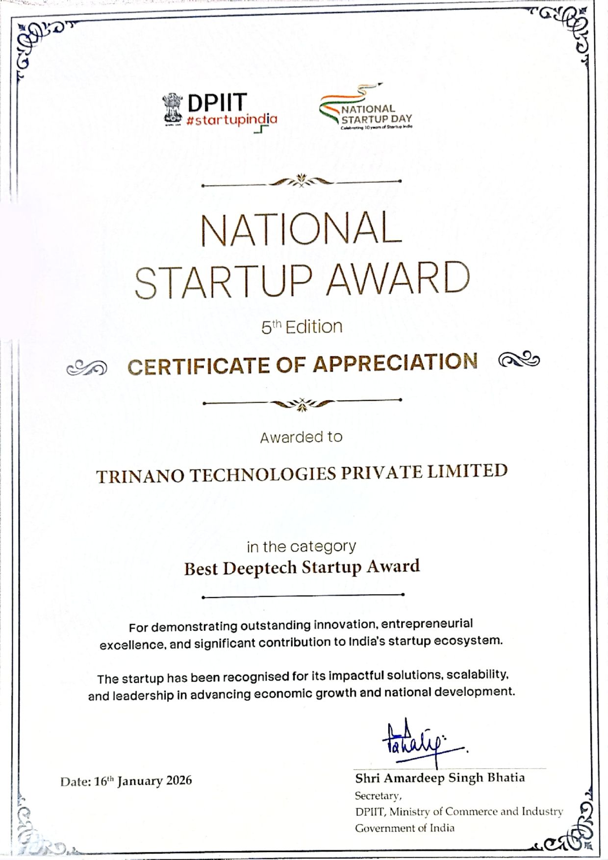 TriNano Technologies team interacting with PM Narendra Modi at National Startup Day 2026