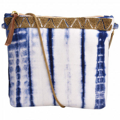 Shibori Clutch bag crossbody bag Hand Embroidery ( Blue )(#1069)-gallery-0