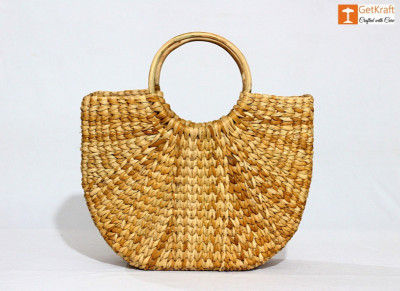 Natural Straw Kauna Hand (U) Bag(#1109)-gallery-0