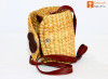 Natural Straw Cylindrical Barrel Bag With long Leather Belt(#1111)-thumb-2