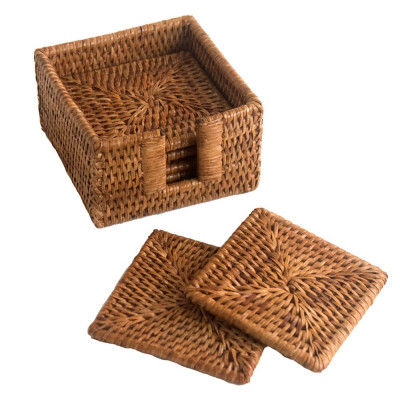 Handmade Drink Cane Rattan Coaster Set(6)(#1160)-gallery-0