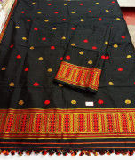 Assamese Staple Cotton Black Mekhela Chador P1(#1402) - Getkraft.com