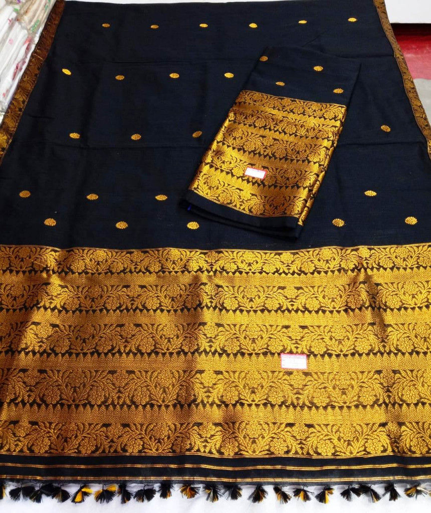 Assamese Staple Cotton Black Mekhela Chador P3 1404 assamese
