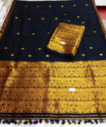 Assamese Staple Cotton Black Mekhela Chador P3(#1404) - Getkraft.com