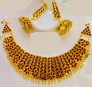 Axomia Large sized Golden Jonbiri Necklace set for Women(#1580) - Getkraft.com