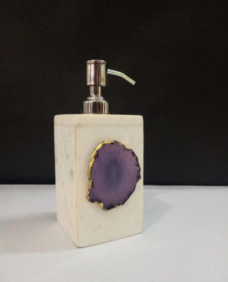 Unique Handicrafts Agate Stone Liquid Dispenser Hand wash soapShampooLotion Dispenser for Designer Bathroom Home Decor 3x3x5 inch (White with purple Agate Stone)(#1621)-gallery-0