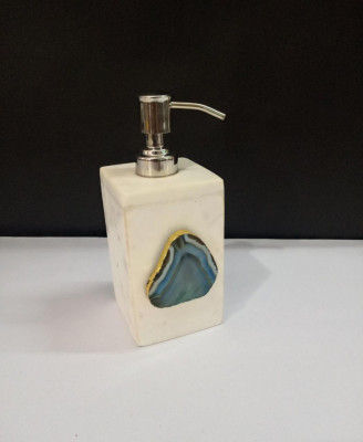 Unique Handicrafts Agate Stone Liquid Dispenser Hand wash soapShampooLotion Dispenser for Designer Bathroom Home Decor 3x3x5 inch (White with BLUE Agate Stone)(#1625)-gallery-0