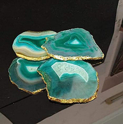 Arts Blue Agate Tea Coaster Set of 4 pcs with Gold Electroplating (Pack-1 Green Agate)(#1626)-gallery-0